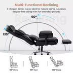 Fauteuil de bureau en similicuir noir/marron/gris à dossier haut avec repose-pieds et accoudoirs réglables – 1 personne