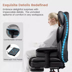 Fauteuil de bureau en similicuir noir/marron/gris à dossier haut avec repose-pieds et accoudoirs réglables – 1 personne