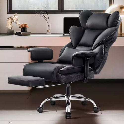KERDOM Large Executive PU Leather Office Chair, Adjustable Armrests and Footrest, High Back and Lumbar Support