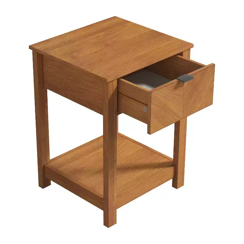 Table de chevet à 1 tiroir avec étagère ouverte | Noyer ambré et Chêne Oslo
