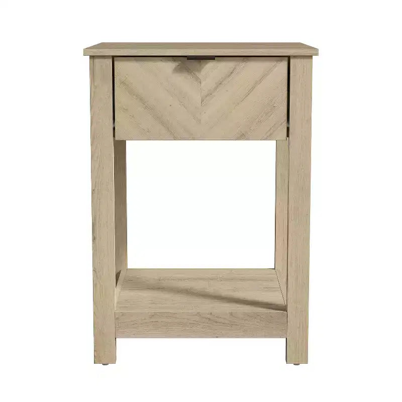 Table de chevet à 1 tiroir avec étagère ouverte | Noyer ambré et Chêne Oslo