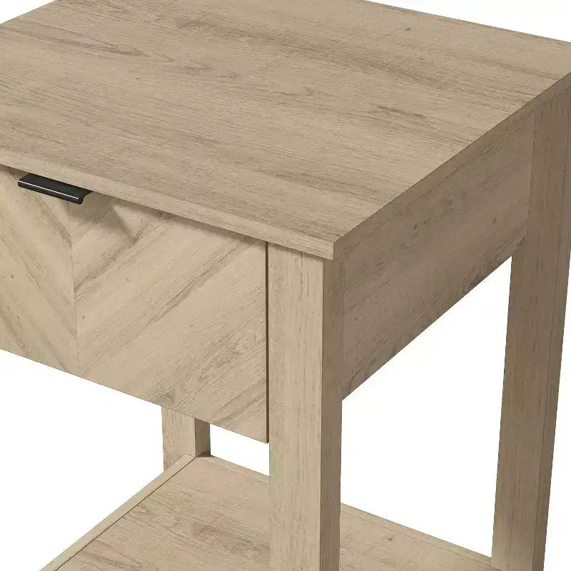 Table de chevet à 1 tiroir avec étagère ouverte | Noyer ambré et Chêne Oslo