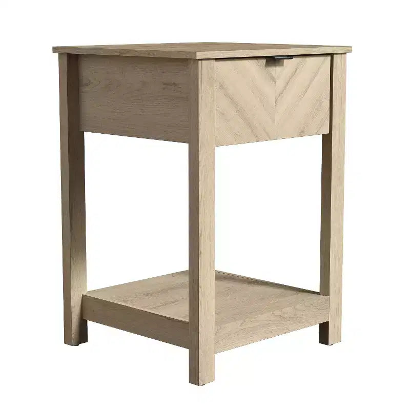 Table de chevet à 1 tiroir avec étagère ouverte | Noyer ambré et Chêne Oslo