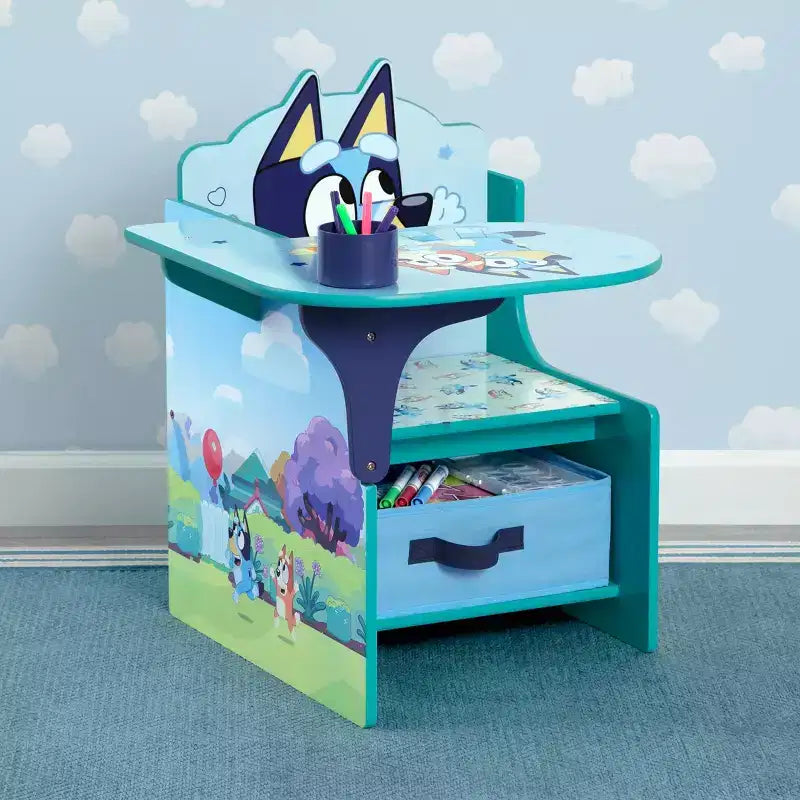 Bureau chaise enfant bleu avec bac de rangement – 1 enfant