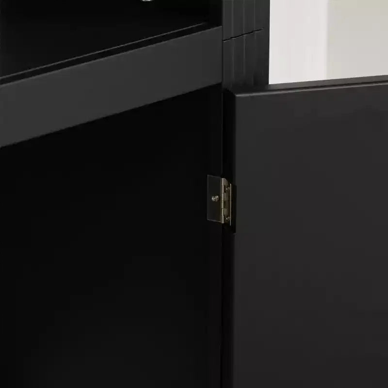 Bibliothèque haute et vitrine 3 pièces noire/blanche avec éclairage LED