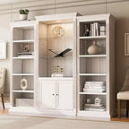 Bibliothèque haute et vitrine 3 pièces noire/blanche avec éclairage LED