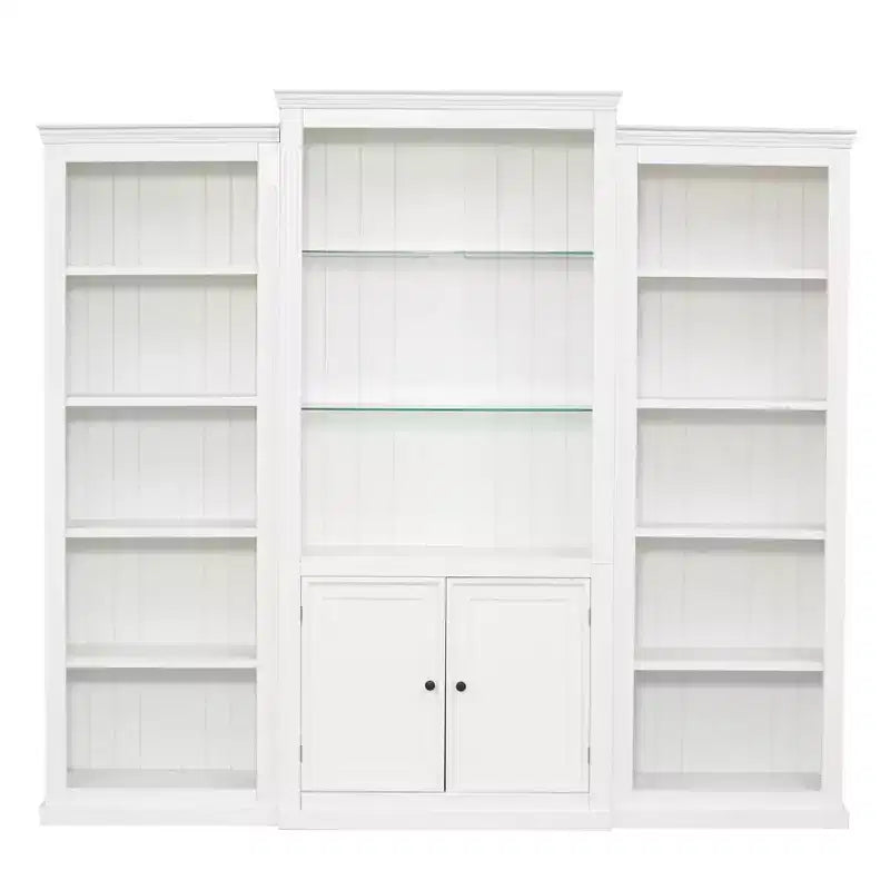 Bibliothèque haute et vitrine 3 pièces noire/blanche avec éclairage LED