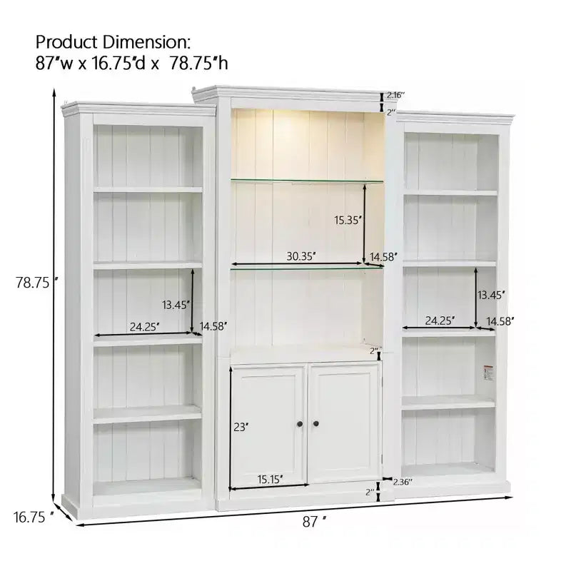 Bibliothèque haute et vitrine 3 pièces noire/blanche avec éclairage LED