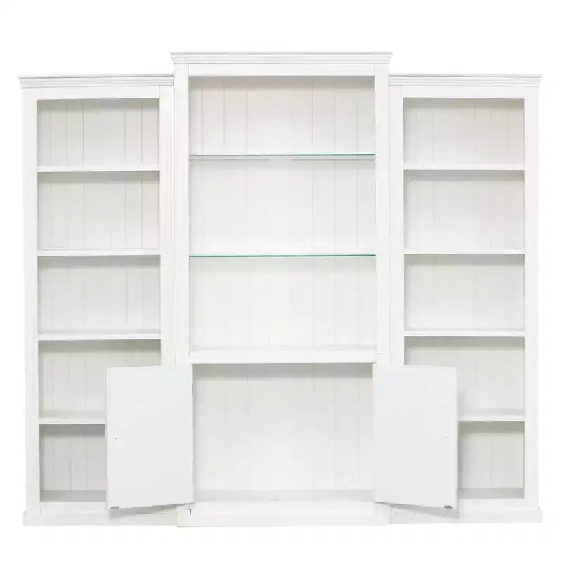 Bibliothèque haute et vitrine 3 pièces noire/blanche avec éclairage LED
