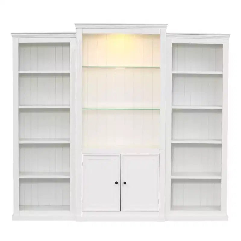 Bibliothèque haute et vitrine 3 pièces noire/blanche avec éclairage LED