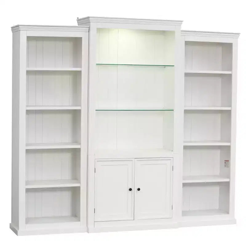 Bibliothèque haute et vitrine 3 pièces noire/blanche avec éclairage LED