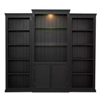 Bibliothèque haute et vitrine 3 pièces noire/blanche avec éclairage LED