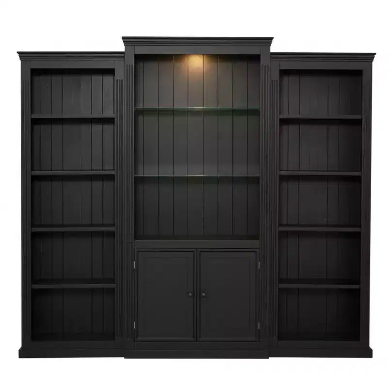 Bibliothèque haute et vitrine 3 pièces noire/blanche avec éclairage LED