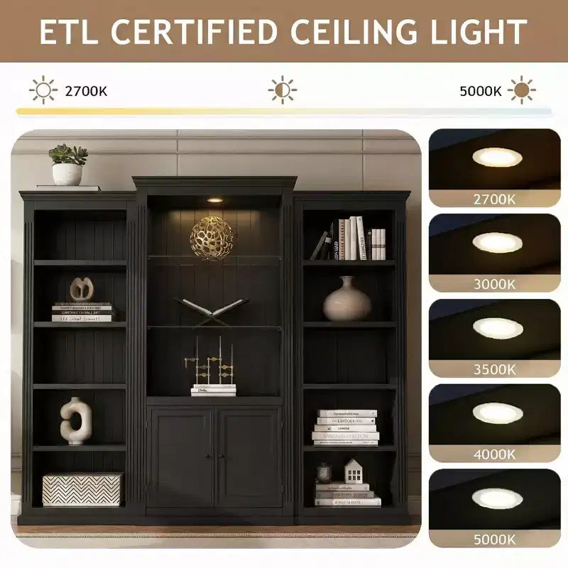 Bibliothèque haute et vitrine 3 pièces noire/blanche avec éclairage LED