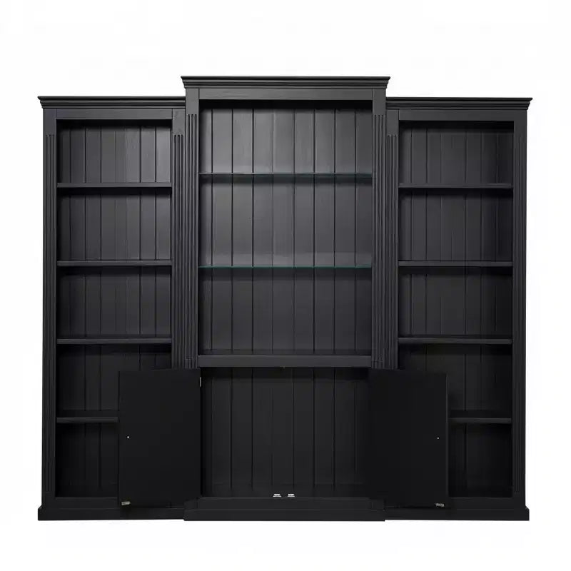 Bibliothèque haute et vitrine 3 pièces noire/blanche avec éclairage LED