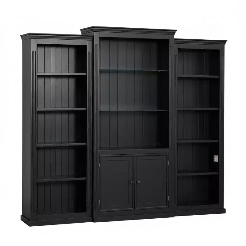 Bibliothèque haute et vitrine 3 pièces noire/blanche avec éclairage LED