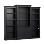 Bibliothèque haute et vitrine 3 pièces noire/blanche avec éclairage LED