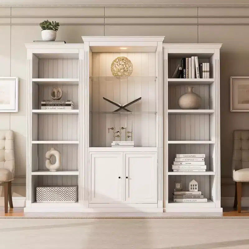 Bibliothèque haute et vitrine 3 pièces noire/blanche avec éclairage LED