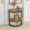Lantine Semi Circle End Table with Storage Shelf, Small Half Round Side Table for Sofa, Living Room, Bedroom, Rustic Brown & Black, Easy Assembly
