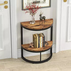 Lantine Semi Circle End Table with Storage Shelf, Small Half Round Side Table for Sofa, Living Room, Bedroom, Rustic Brown & Black, Easy Assembly