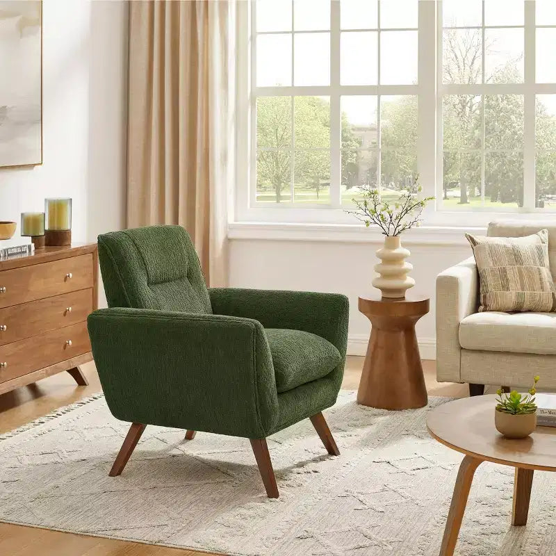 Fauteuil d'appoint en flanelle jacquard avec pieds en bois, 1 place