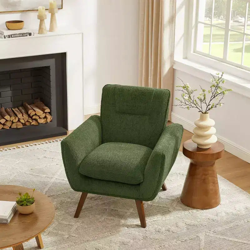 Fauteuil d'appoint en flanelle jacquard avec pieds en bois, 1 place