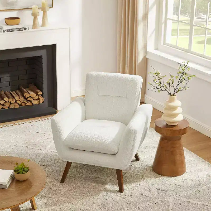 Fauteuil d'appoint en flanelle jacquard avec pieds en bois, 1 place