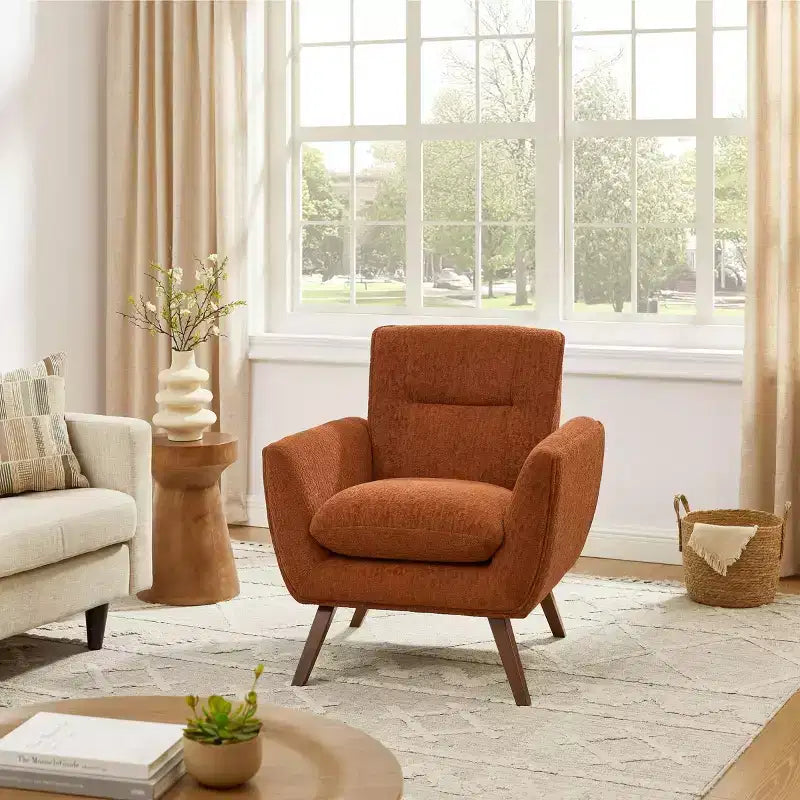 Fauteuil d'appoint en flanelle jacquard avec pieds en bois, 1 place