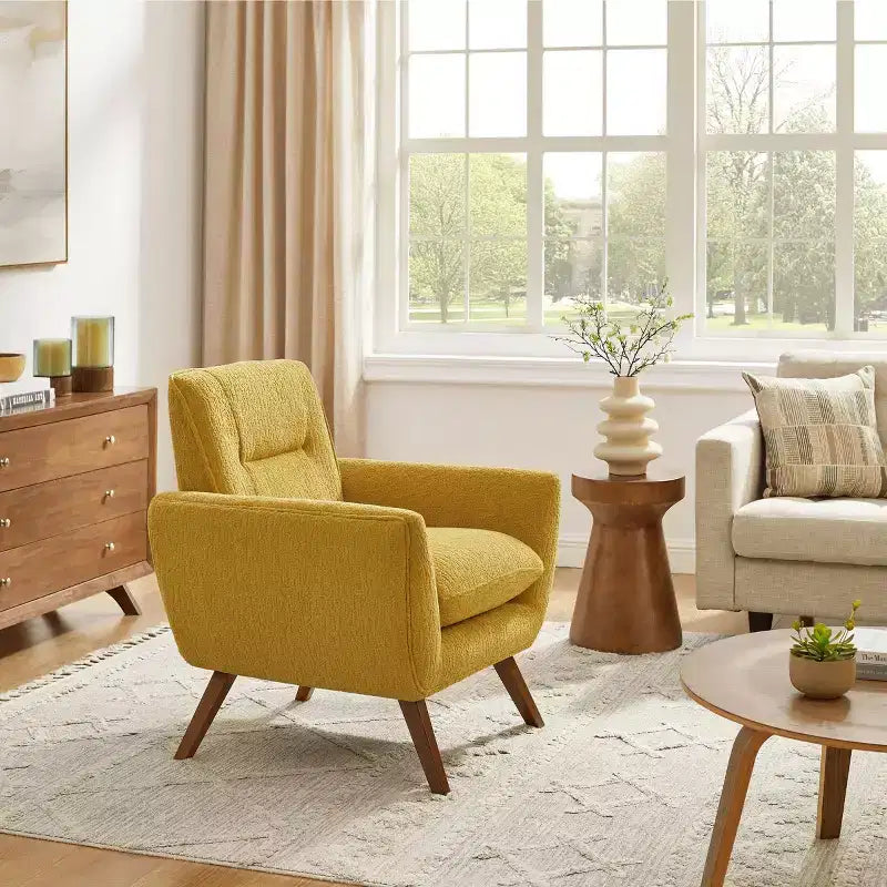 Fauteuil d'appoint en flanelle jacquard avec pieds en bois, 1 place