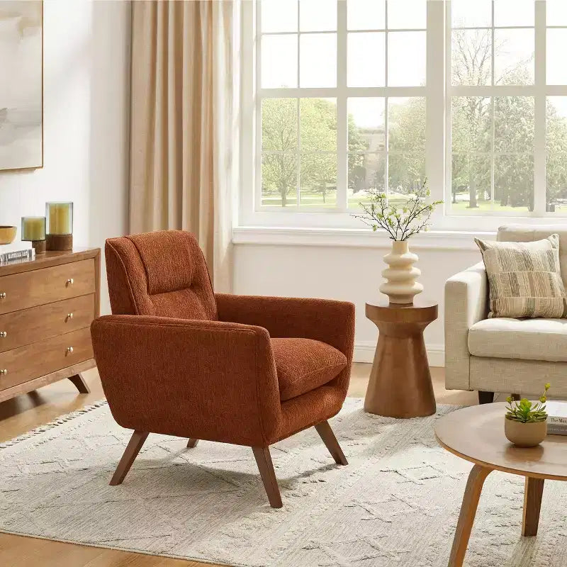 Fauteuil d'appoint en flanelle jacquard avec pieds en bois, 1 place