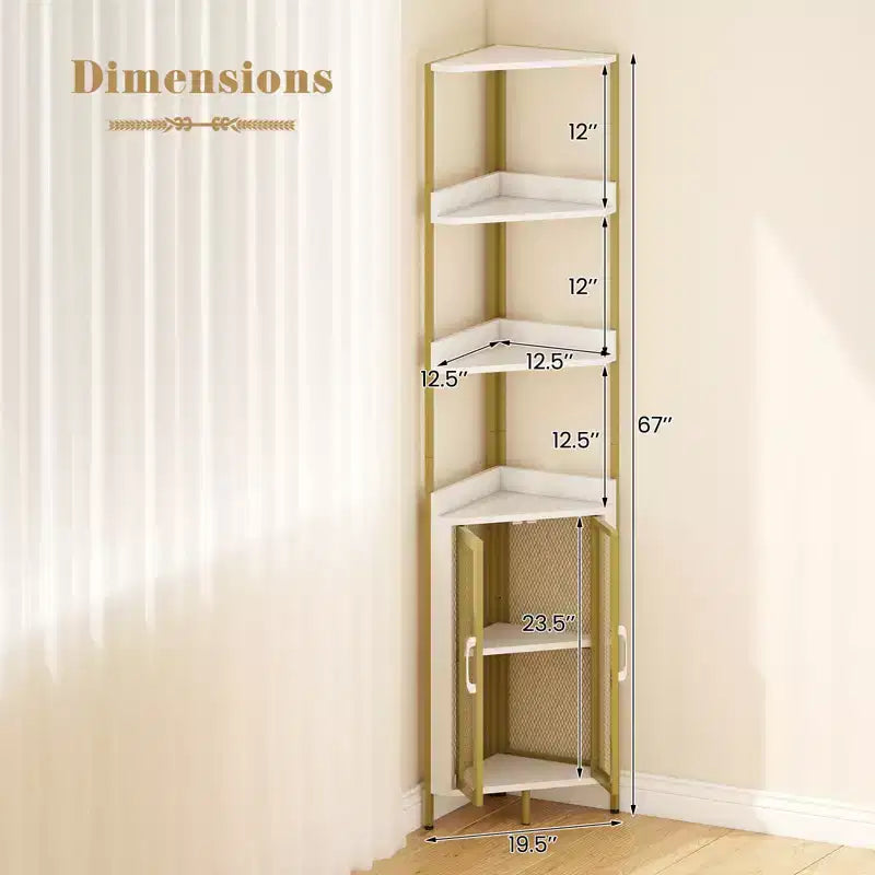 Étagère d'angle 6 niveaux marron/blanc avec placard, étagère réglable, assemblage par une seule personne