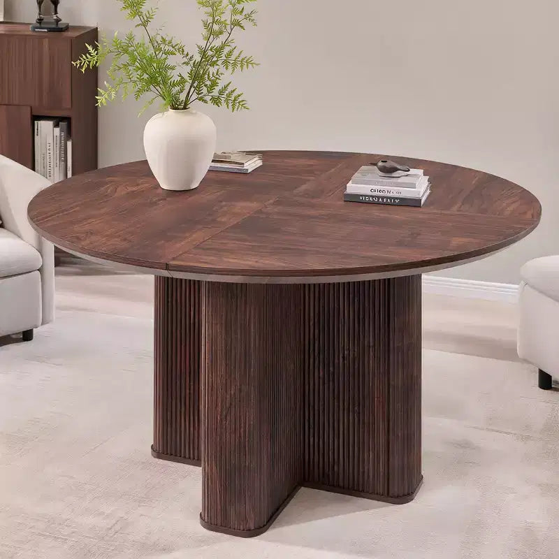 47 Modern Kitchen Table, Fluted Round Dining Table for 4-6, with Thickened Edge & Sturdy Pedestal Base for Dining Room,Kitchen, Living Room