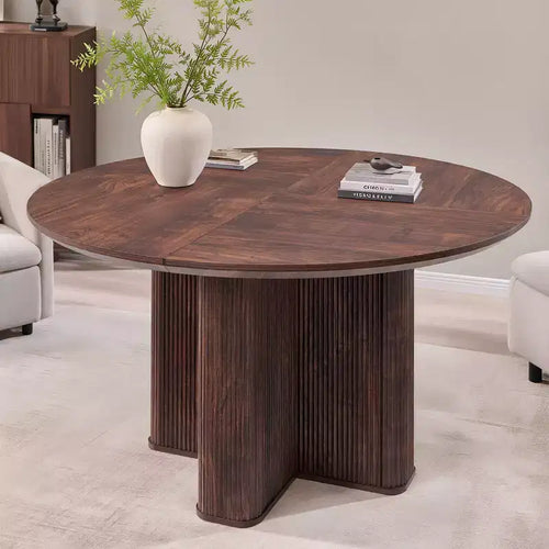 47 Modern Kitchen Table, Fluted Round Dining Table for 4-6, with Thickened Edge & Sturdy Pedestal Base for Dining Room,Kitchen, Living Room