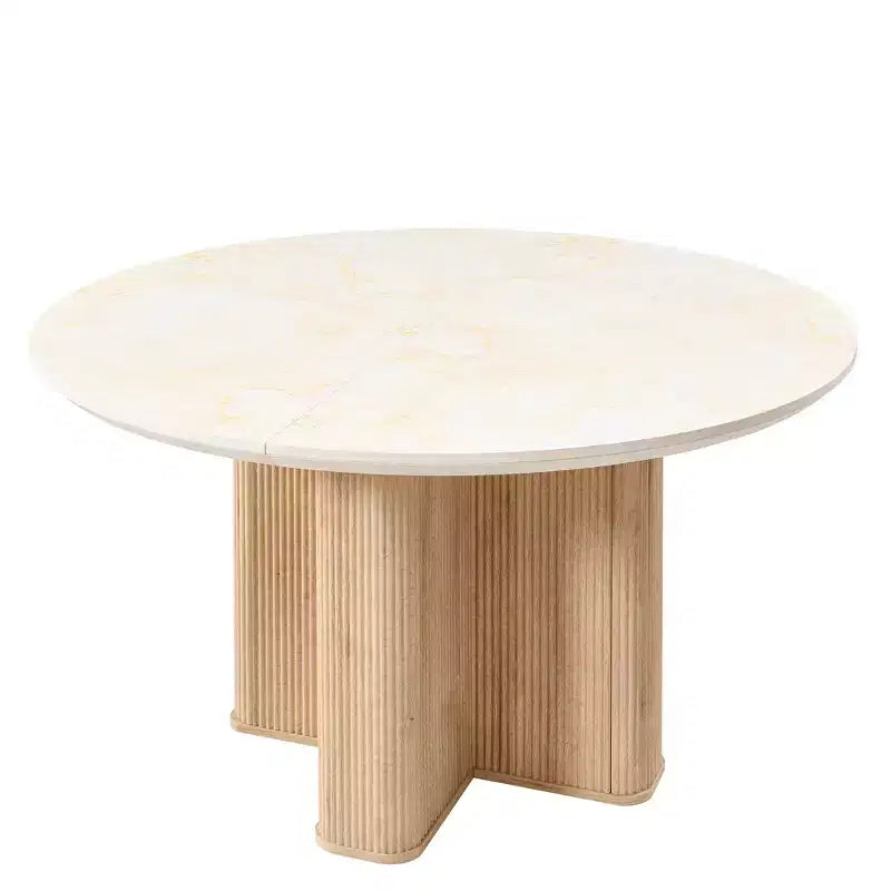 Table de cuisine moderne de 47", table à manger ronde cannelée pour 4-6 personnes, avec bord épaissi et base piédestal robuste pour salle à manger, cuisine, salon