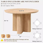 Table de cuisine moderne de 47", table à manger ronde cannelée pour 4-6 personnes, avec bord épaissi et base piédestal robuste pour salle à manger, cuisine, salon