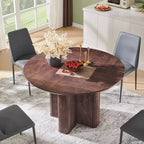 Table de cuisine moderne de 47", table à manger ronde cannelée pour 4-6 personnes, avec bord épaissi et base piédestal robuste pour salle à manger, cuisine, salon