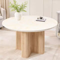 Table de cuisine moderne de 47", table à manger ronde cannelée pour 4-6 personnes, avec bord épaissi et base piédestal robuste pour salle à manger, cuisine, salon