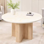 Table de cuisine moderne de 47", table à manger ronde cannelée pour 4-6 personnes, avec bord épaissi et base piédestal robuste pour salle à manger, cuisine, salon