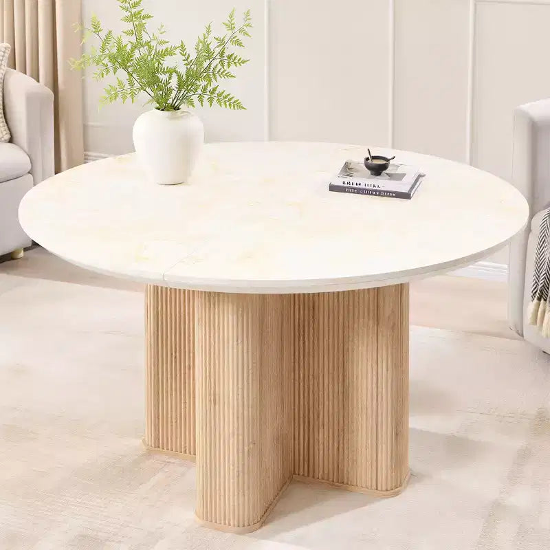 Table de cuisine moderne de 47", table à manger ronde cannelée pour 4-6 personnes, avec bord épaissi et base piédestal robuste pour salle à manger, cuisine, salon