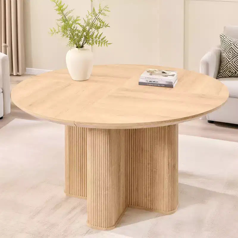 Table de cuisine moderne de 47", table à manger ronde cannelée pour 4-6 personnes, avec bord épaissi et base piédestal robuste pour salle à manger, cuisine, salon