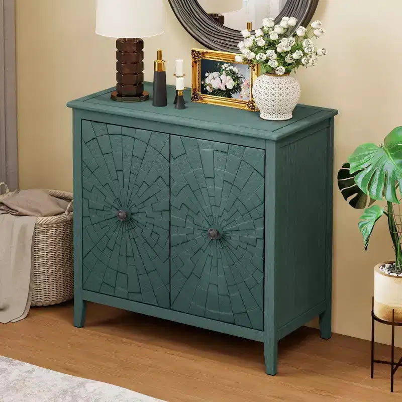 GDFStudio Yann Modern Wooden Sideboard Cabinet with 2 Doors and Carved Column Legs