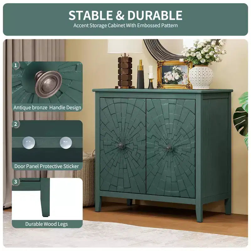 Buffet moderne 2 portes avec pieds colonnes sculptés – Teinte bois, 1 adulte