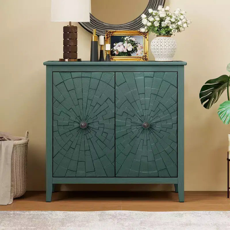 Buffet moderne 2 portes avec pieds colonnes sculptés – Teinte bois, 1 adulte