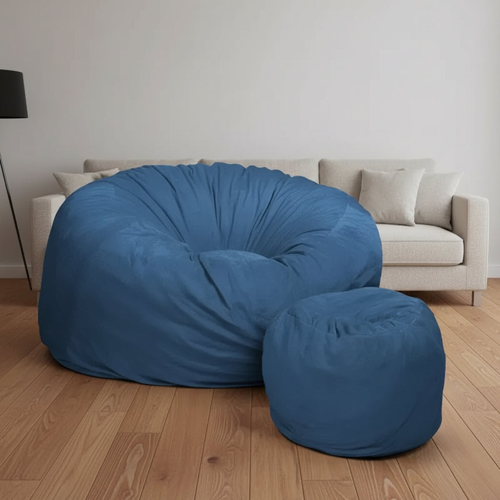 Ultimate Sack 6ft Bean Bag Chair and Footstool, Oversized Lounger, Ivory Fur
