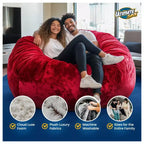 Pouf et Repose-Pieds en Fausse Fourrure Ivoire, 2 Places