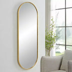 Miroir mural ovale doré – Cadre en métal, montage vertical ou horizontal