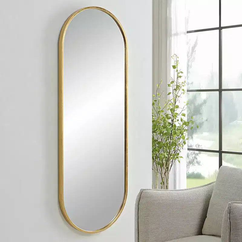 Miroir mural ovale doré – Cadre en métal, montage vertical ou horizontal