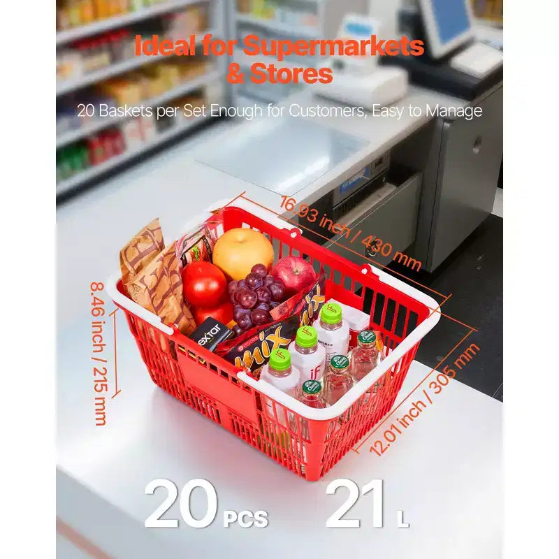 Paniers de courses rouges empilables, 21 L, lot de 20, pour 1 personne