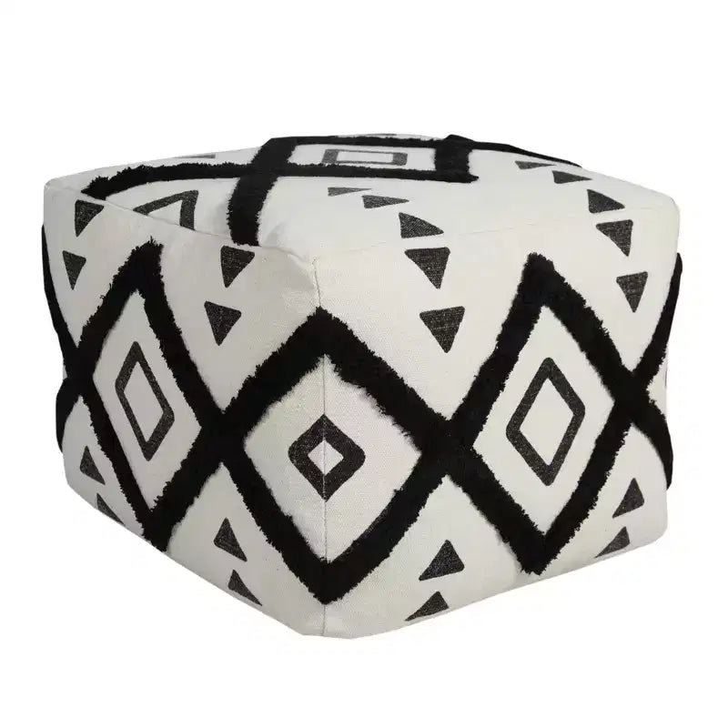 HomeRoots 18 White Cotton Geometric Pouf Ottoman