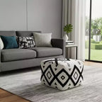 Pouf ottoman carré blanc en coton à motifs géométriques – 1 place